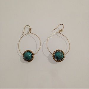 Anthropologie Hoop Earrings With Turquoise Stone